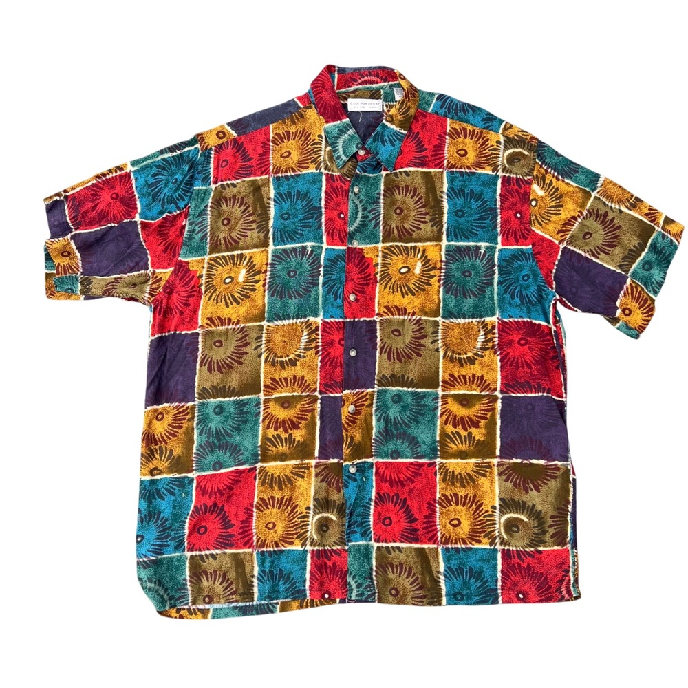 Londonderry New York London Men's XL Short Sleeve Button Down Shirt‎ Floral vtg
